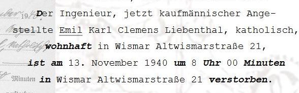 Transkription des Totenscheins